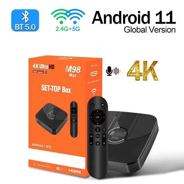 Box M98Max 4Gb RAM 32Gb ROM Android 11 Comando Bluetooth com Voz