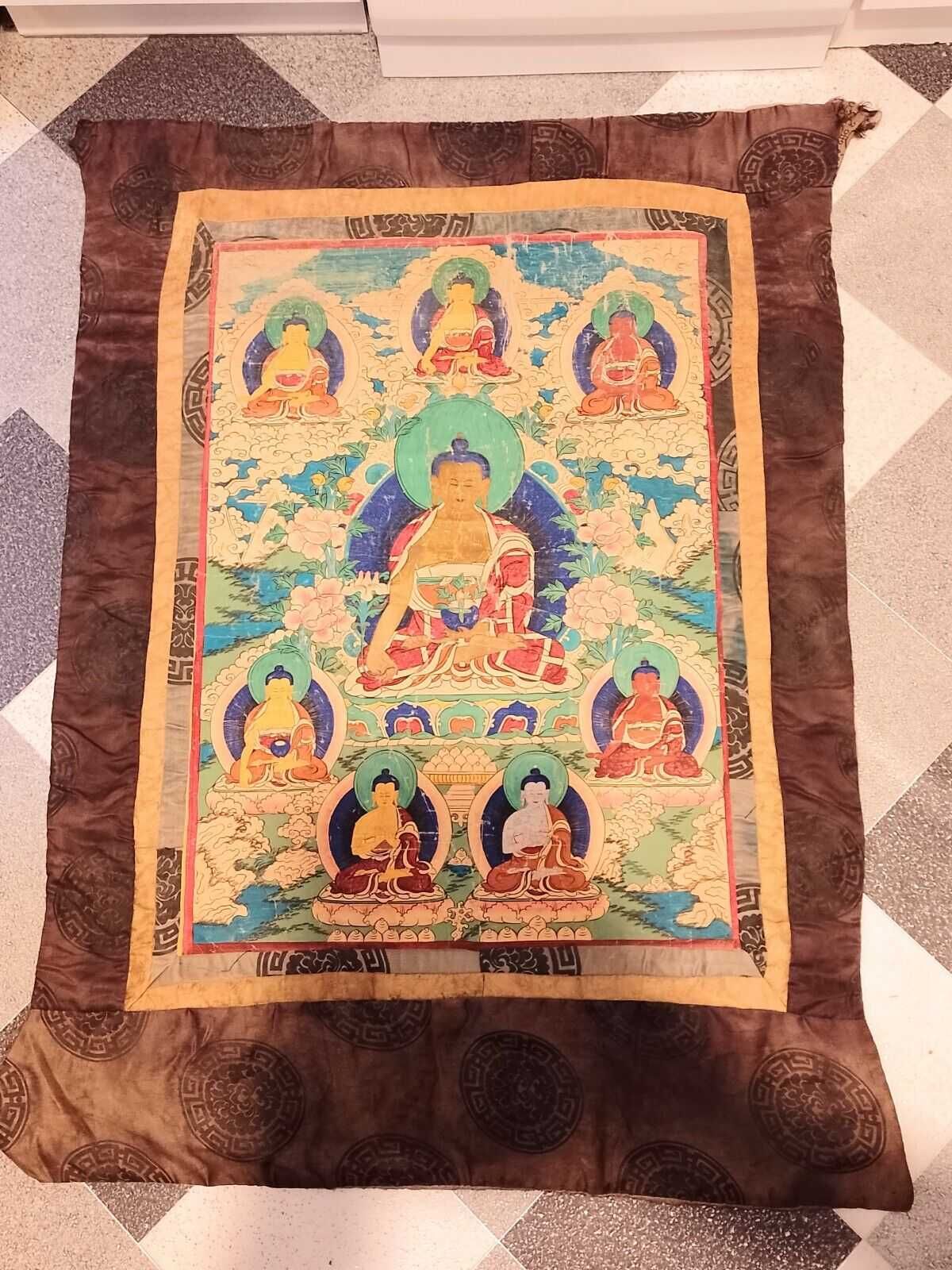Tybetański Obraz Buddyjski Tanga (Thangka) XIX w. Olej Jedwab