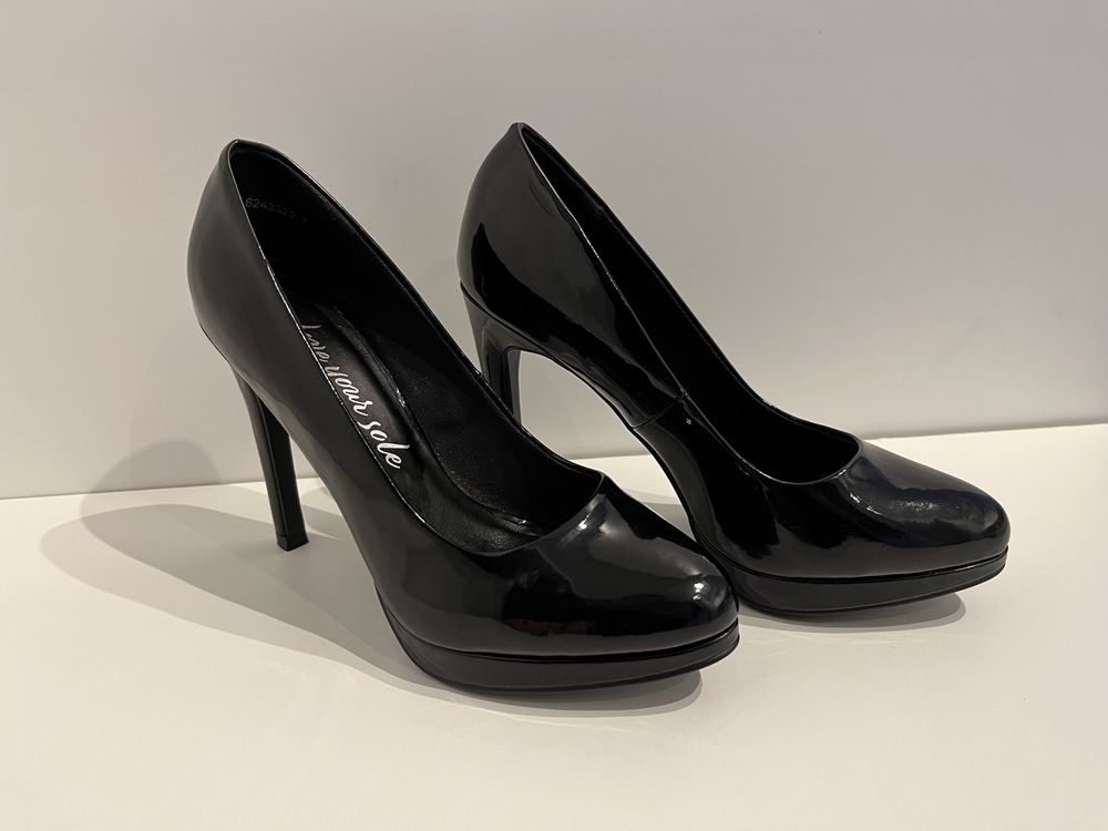 Wysokie szpilki czarne lakier 11 cm New Look Zalando (jak nowe) 37