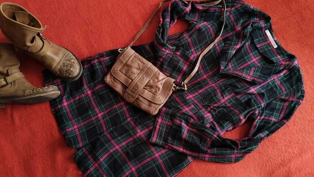 ZARA Tunika/Sukienka szkocka kratka BOHO r36/38