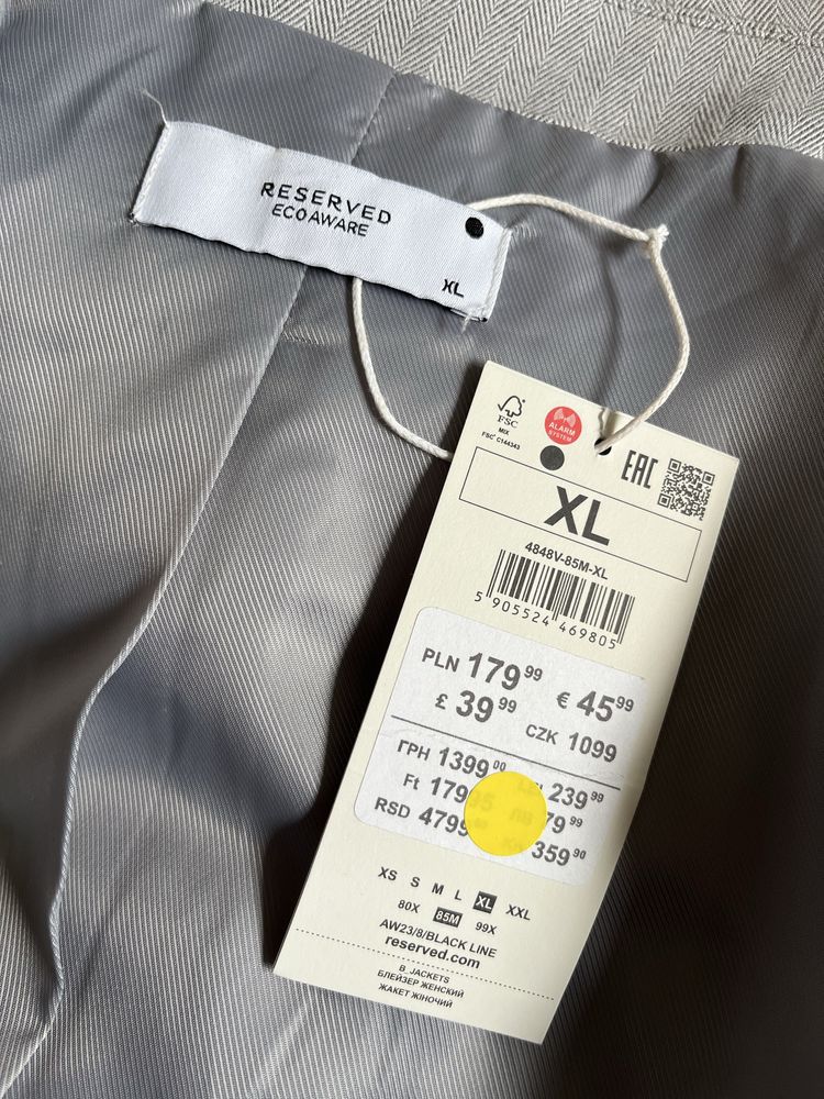 Marynarka damska XL szara RESERVED