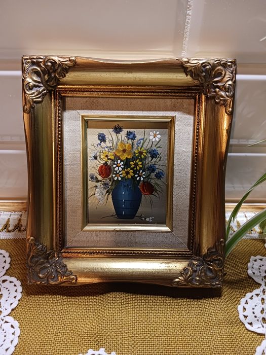 Obraz kwiaty olej na dykcie zlota rama