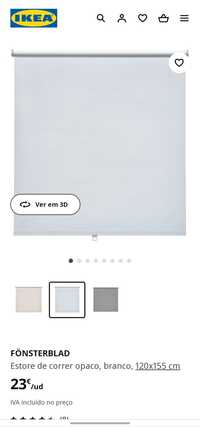 Estore de correr opaco, branco, 120x155 cm FÖNSTERBLAD Ikea
Estore de