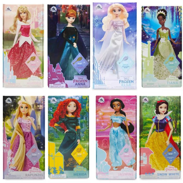 Лялька Эльза, Анна, Белль, Аврора, Тиана, Рапунцель, Мерида Белоснежка
