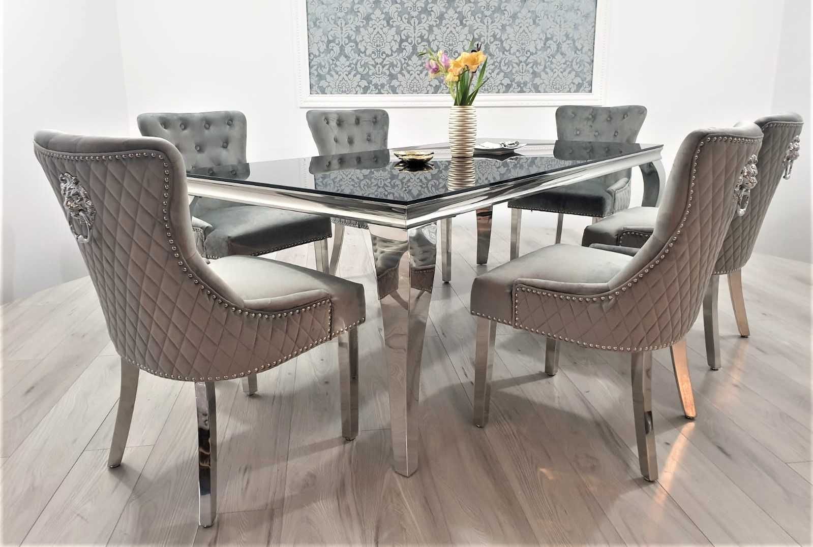 PROMOCJA ! Jadalnia Glamour Silver + STONE Stół 200cm + 6 Krzeseł