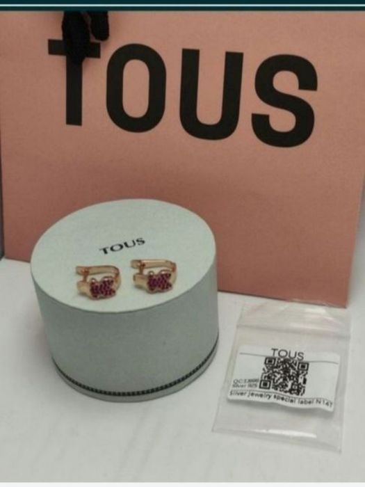 Kolczyki z misiem różowe srebro vermeil 925 z rubinami