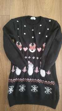 Sweter tunika zimowy świąteczny r. 122 / 128 h&m czarny
