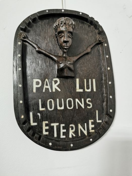 Płaskorzeźba z hebanu i kości. Antyk, kolonialny relief Chrystusa.