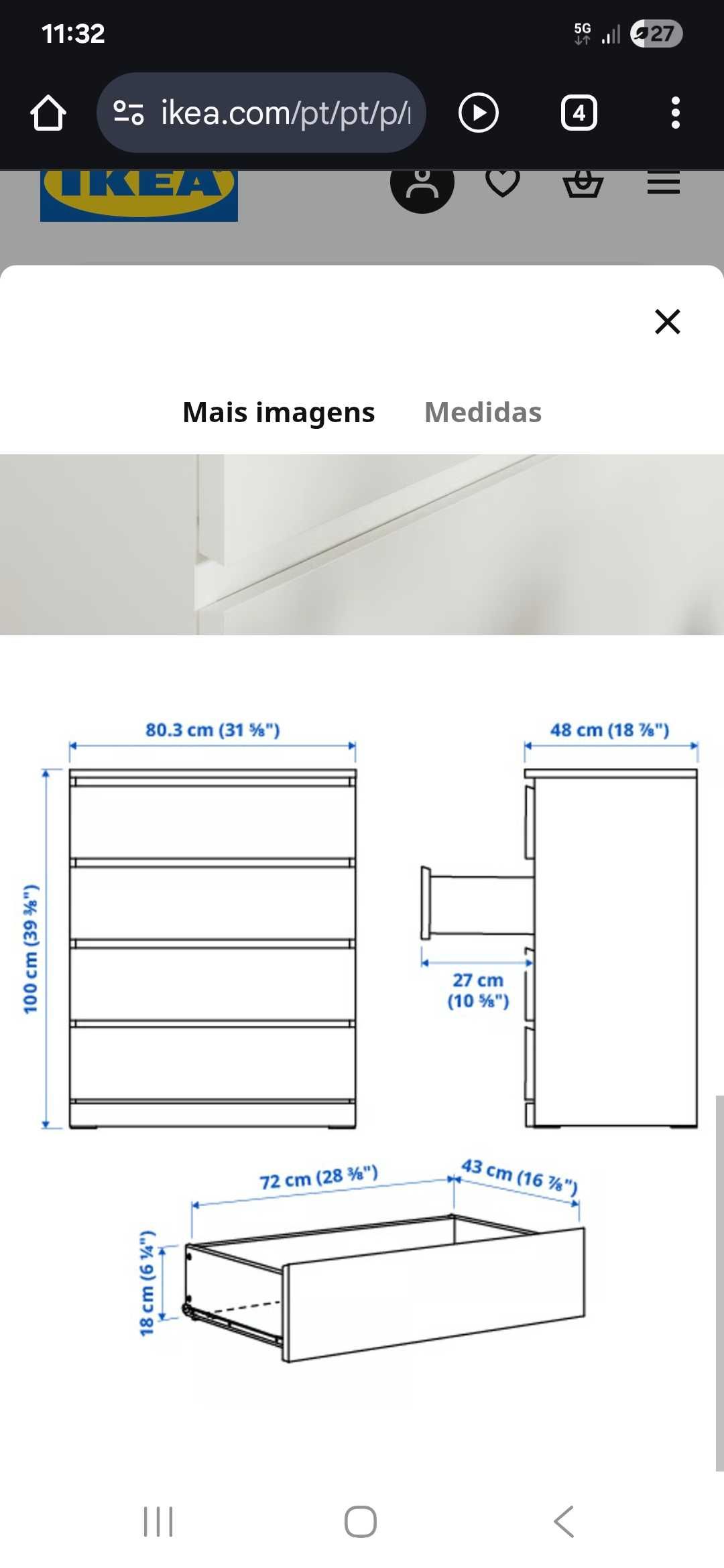 Cómoda e 2 mesinhas de cabeceira MALM IKEA