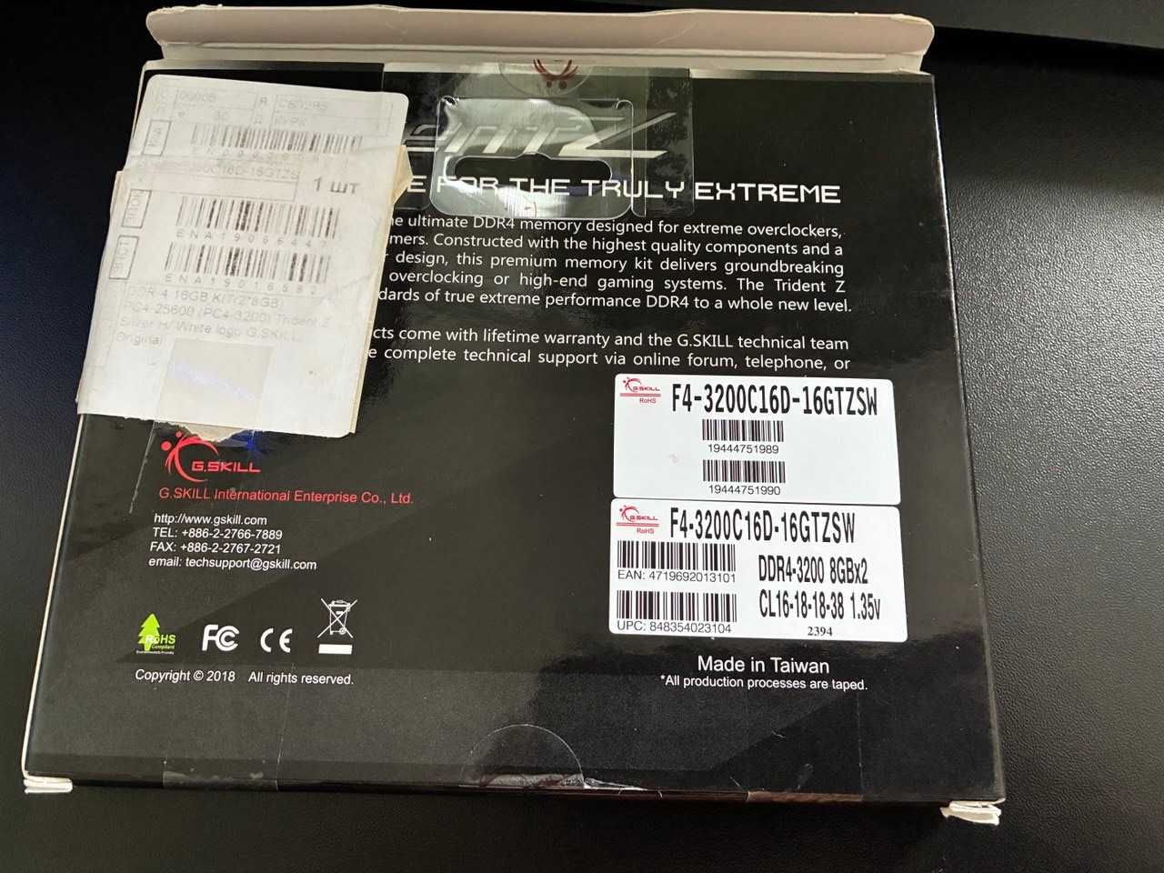 Память G.Skill Trident Z 16GB (2*8) DDR4-3200