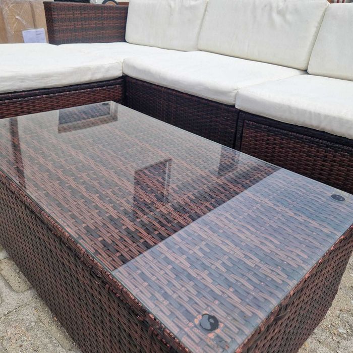 Narożnik ogrodowy sofa z funkcja spania relax zestaw mebli rattanowy