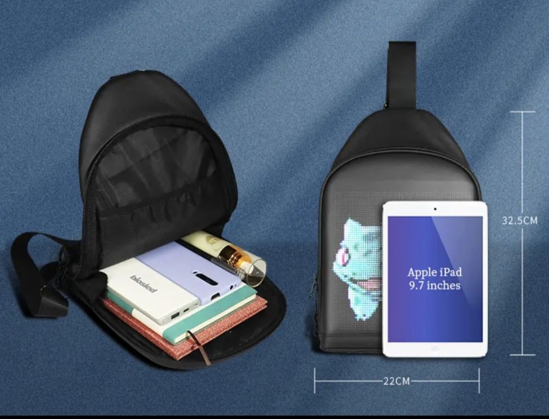 Plecak torba na ramie z ekranem LED Bluetooth Animacje