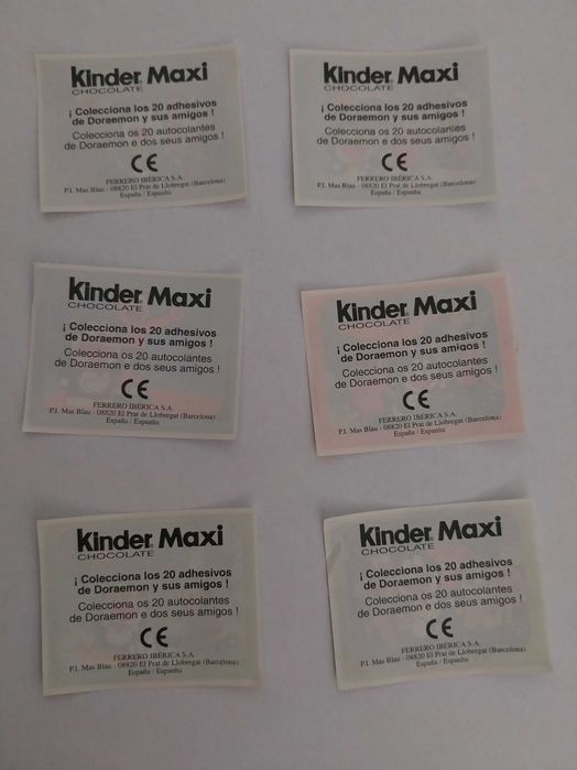 Lote, conjunto de 6 cromos autocolantes Doraemon, kinder maxi