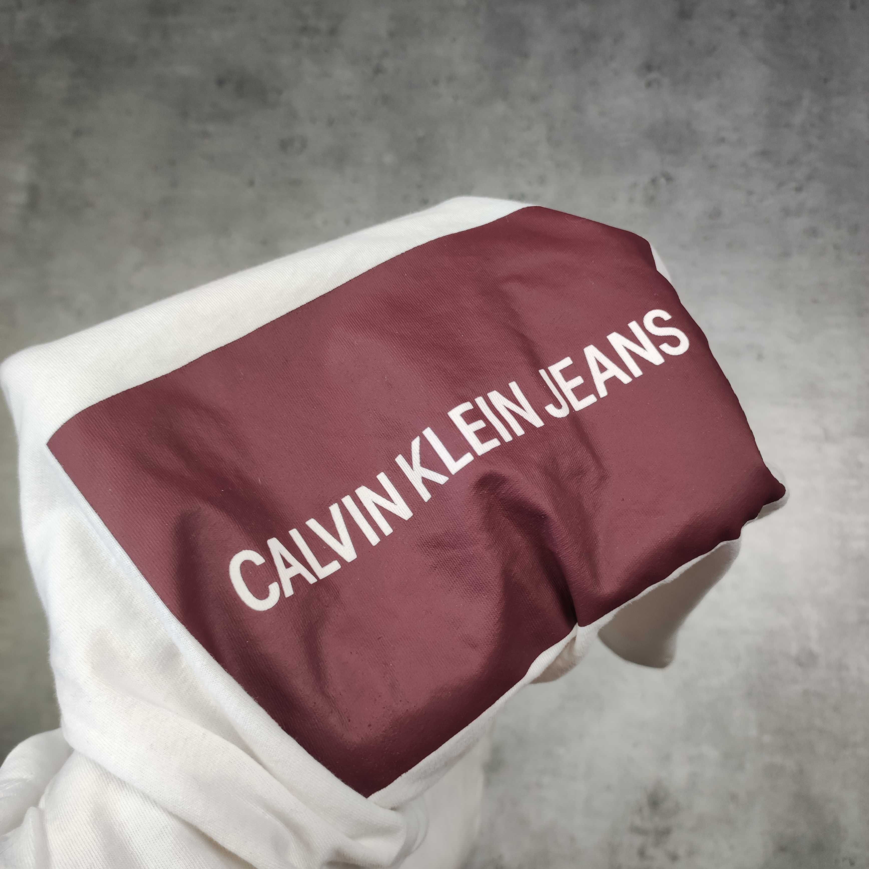 DAMSKA Koszulka Biała Klasyczna Calvin Klein Jeans Bawełna Duże Logo
