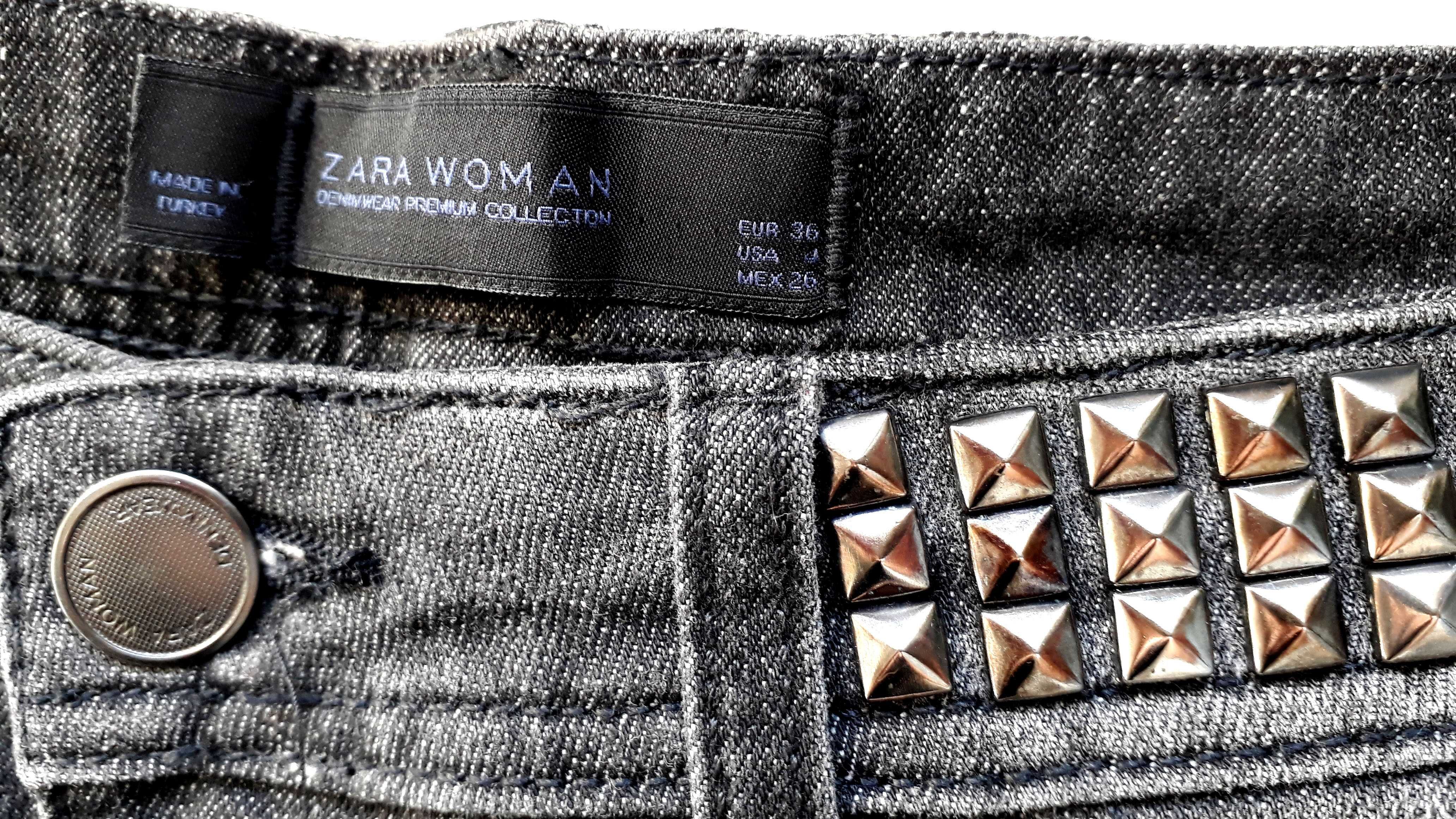 Jeansowe spodenki ZARA Woman z ozdobnymi ćwiekami, rozm. XS/S (EUR 36)