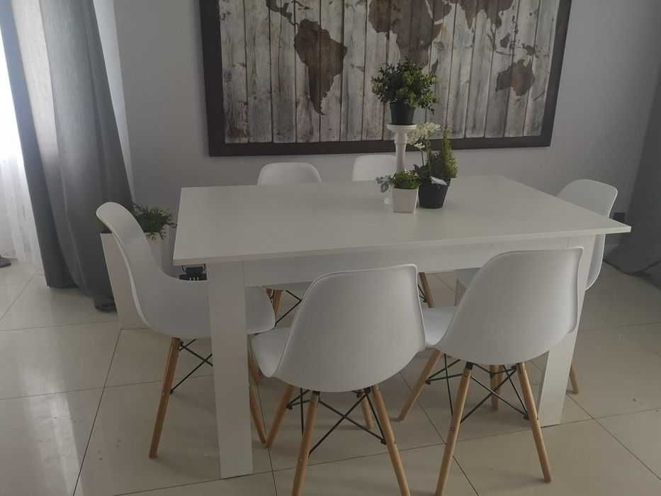Stół i 6 krzesel krzesła białe biały loft nowoczesny skandynawski