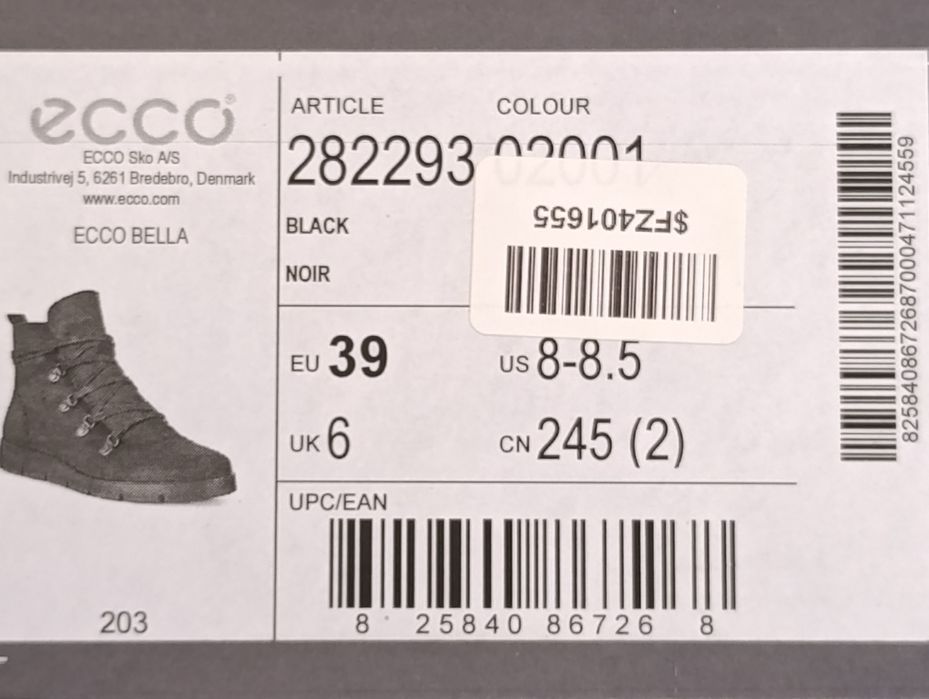 Ботинки женские зима-осень ECCO размер 39 (25 см) черные нубук кожа