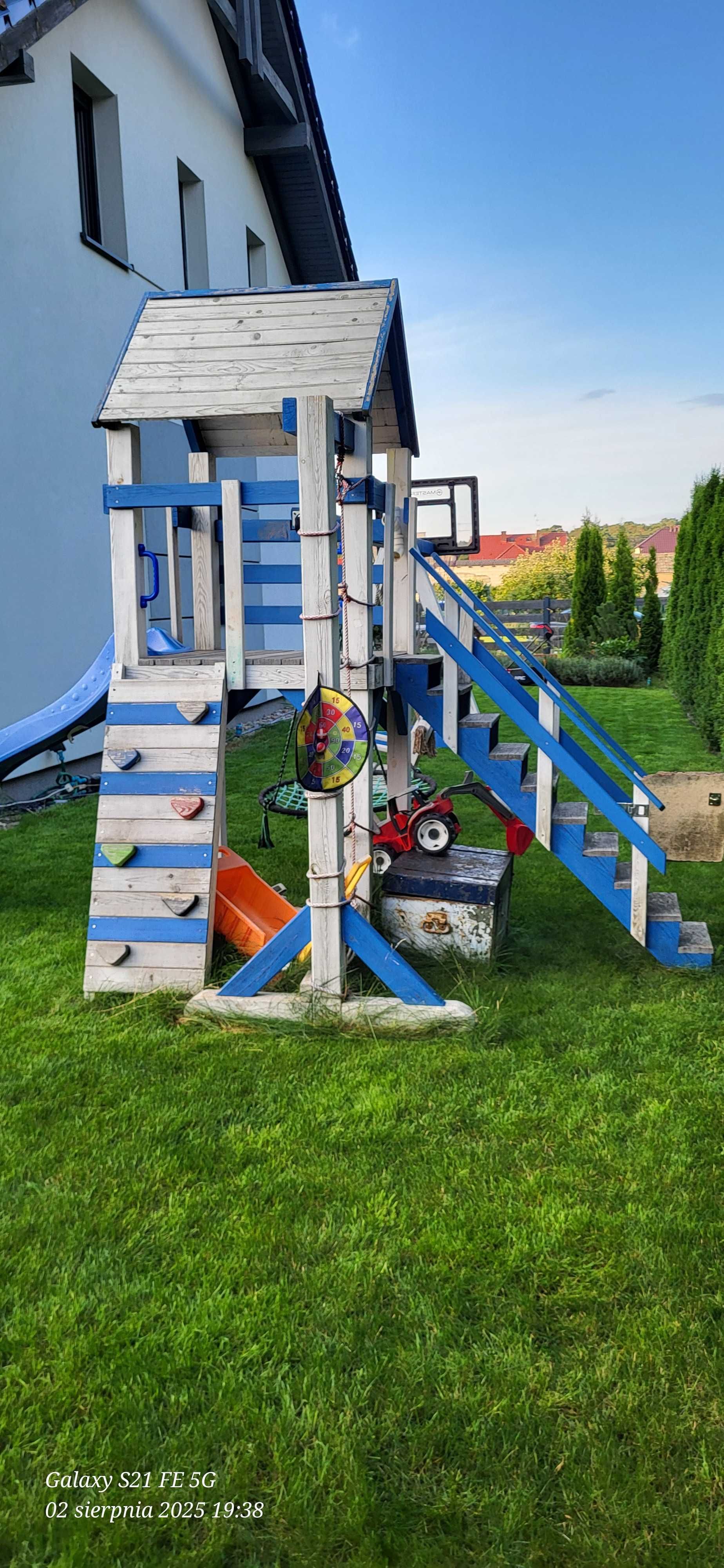 Plac zabaw solidny kantówka 10x10 zjeżdżalnia huśtawki bocianie gniazd