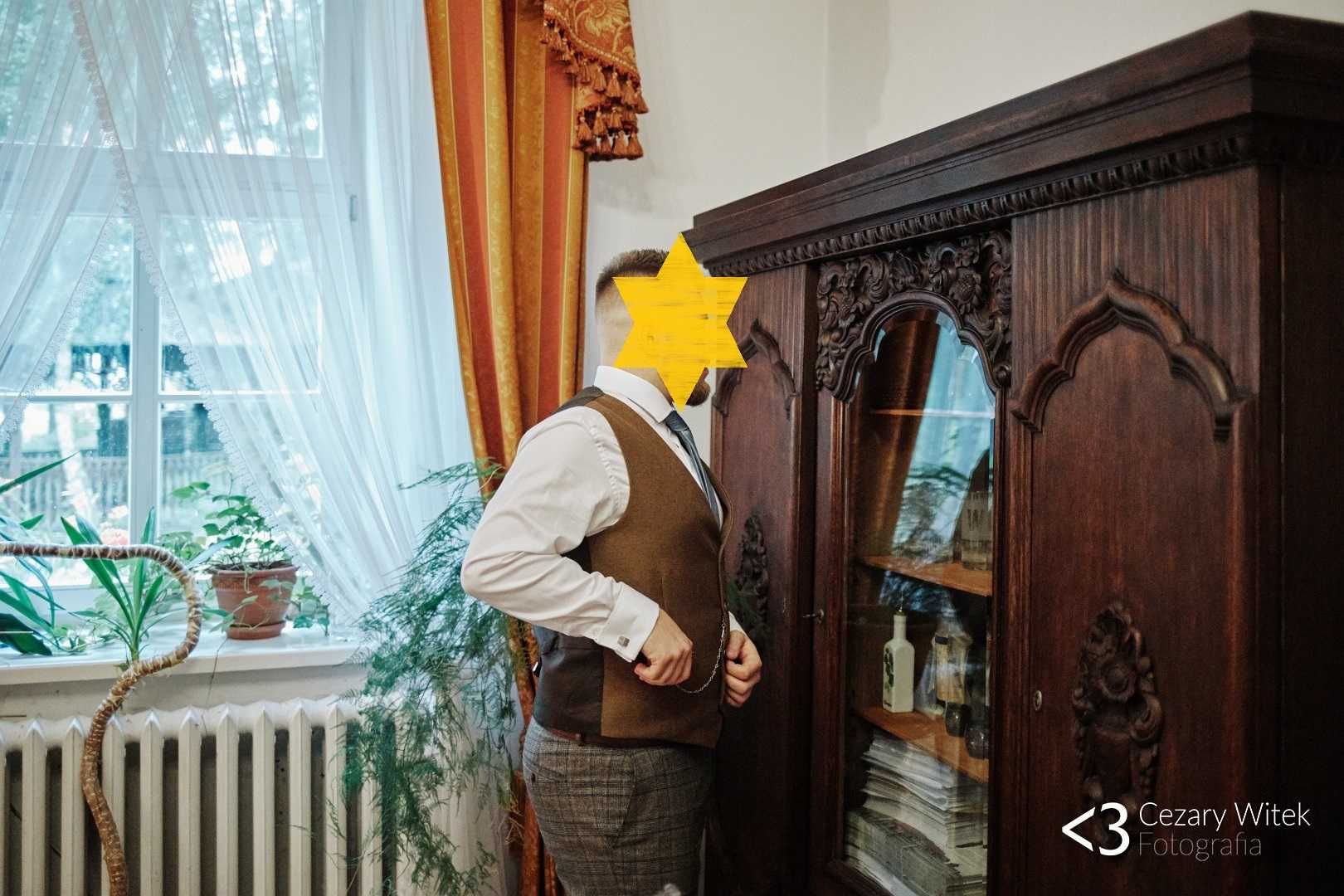 Brązowy garnitur + kamizelka - rustykalny komplet - L/XL