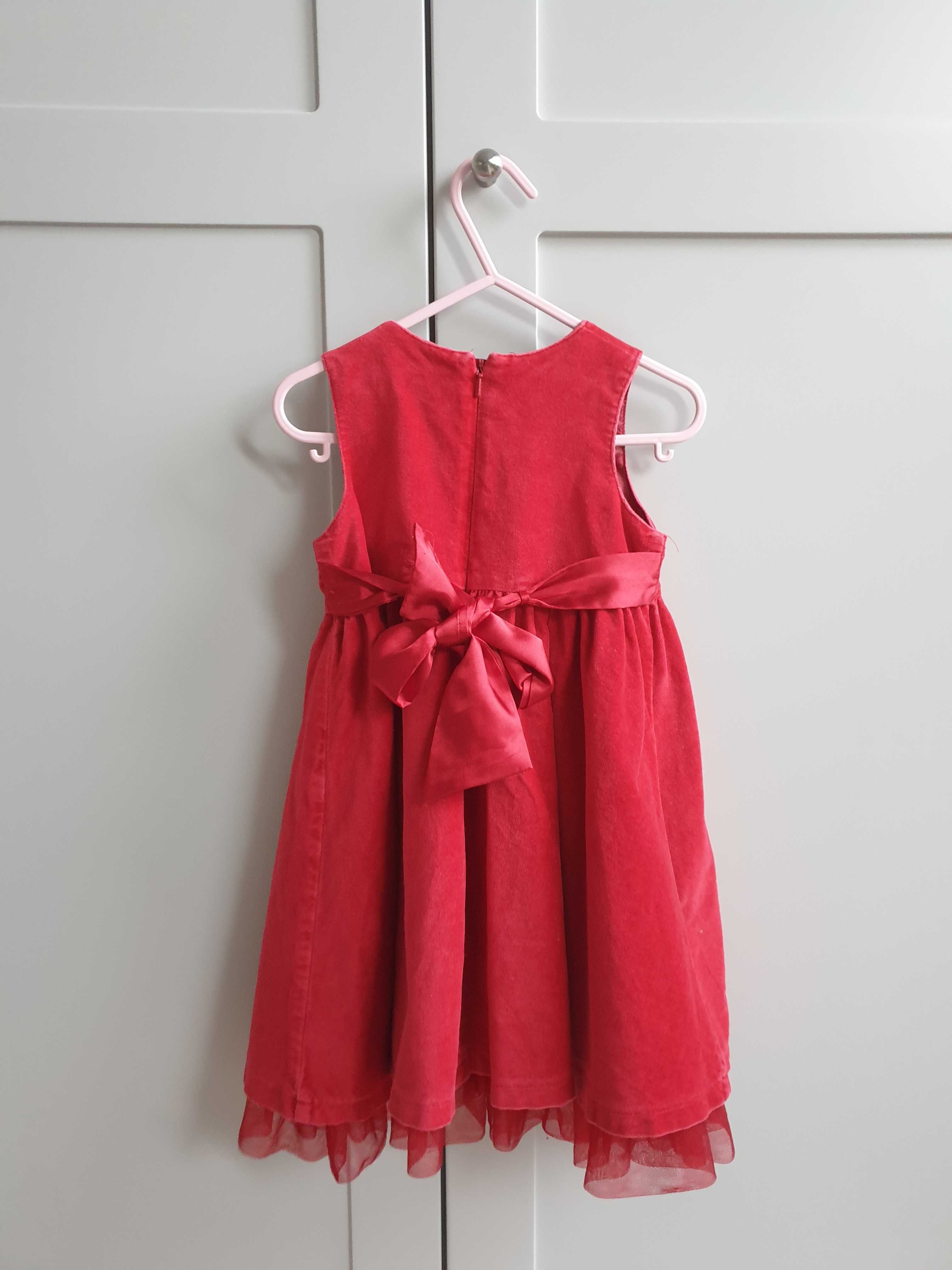 Aksamitna sukienka tiulowa cekiny Next czerwona 80 86