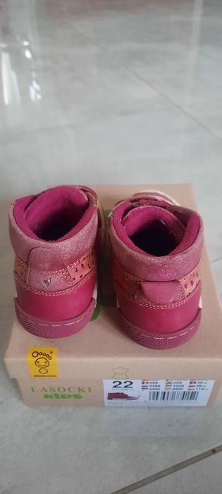 Buciki półbuty malinowe Lasocki r. 22 zapinane na rzep