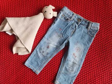 NUCLEO jeansy z streczem wakacyjne wzory 74-80 cm 9-12m.