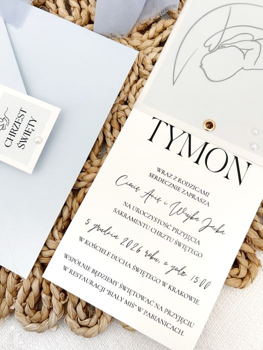 Zaproszenie na chrzest chrzciny roczek minimalistyczne