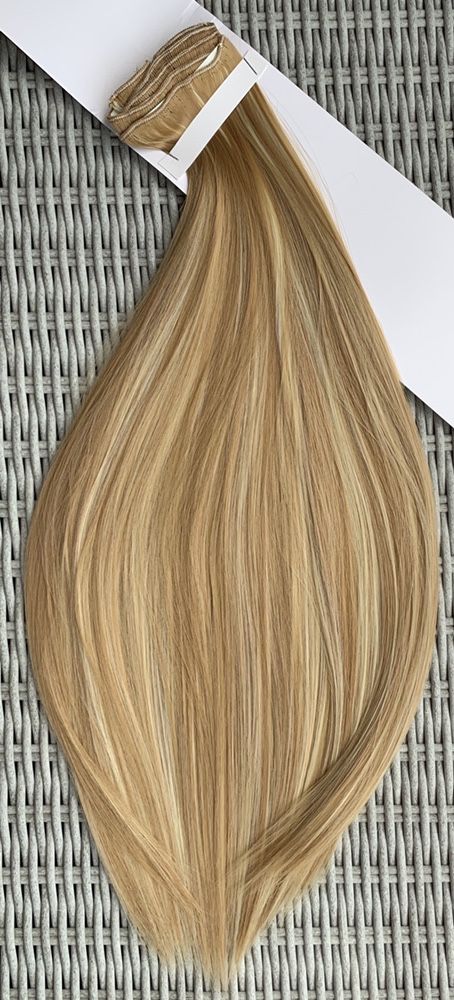 Premium Ultra włosy doczepiane, blond pasemka, balejaż, clip in ( 17 )