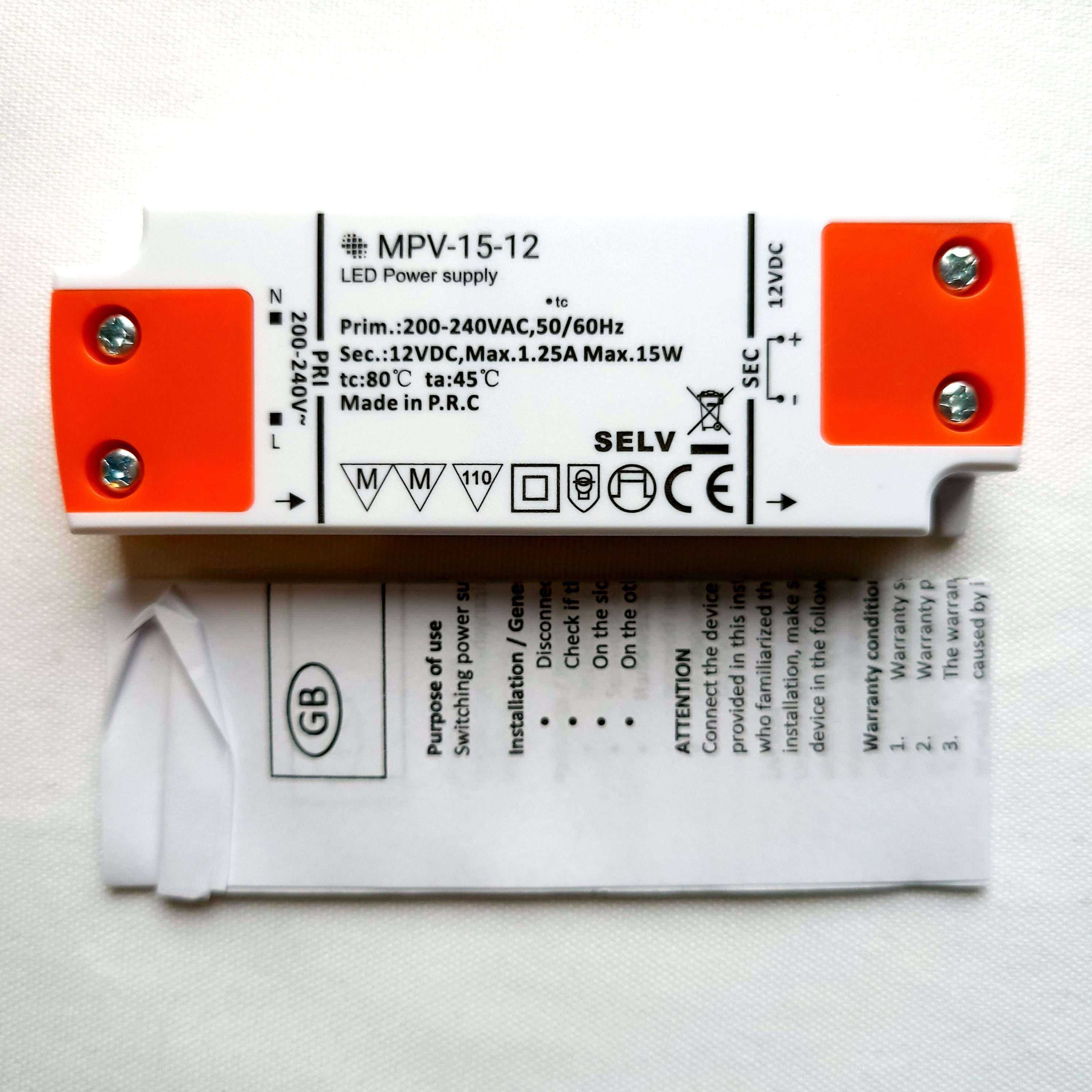 MPV-15-12 zasilacz stałonapięciowy 12V 15W LED