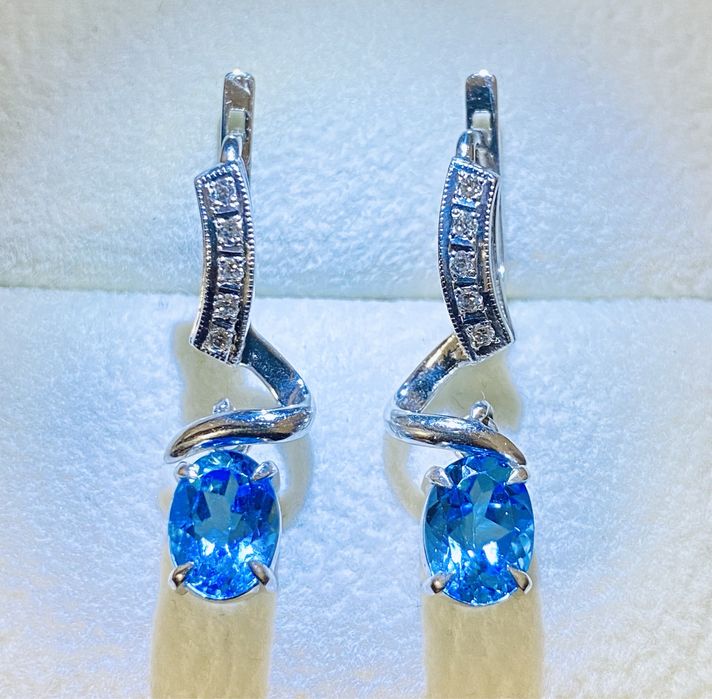 Золотые серьги с бриллиантами и топазами, Кюз