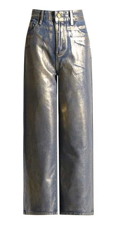 Трендовые широкие джинсы палаццо с тиснением