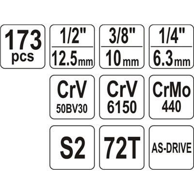 Zestaw narzędziowy 1/2" kpl 173szt XXL Yato 38931