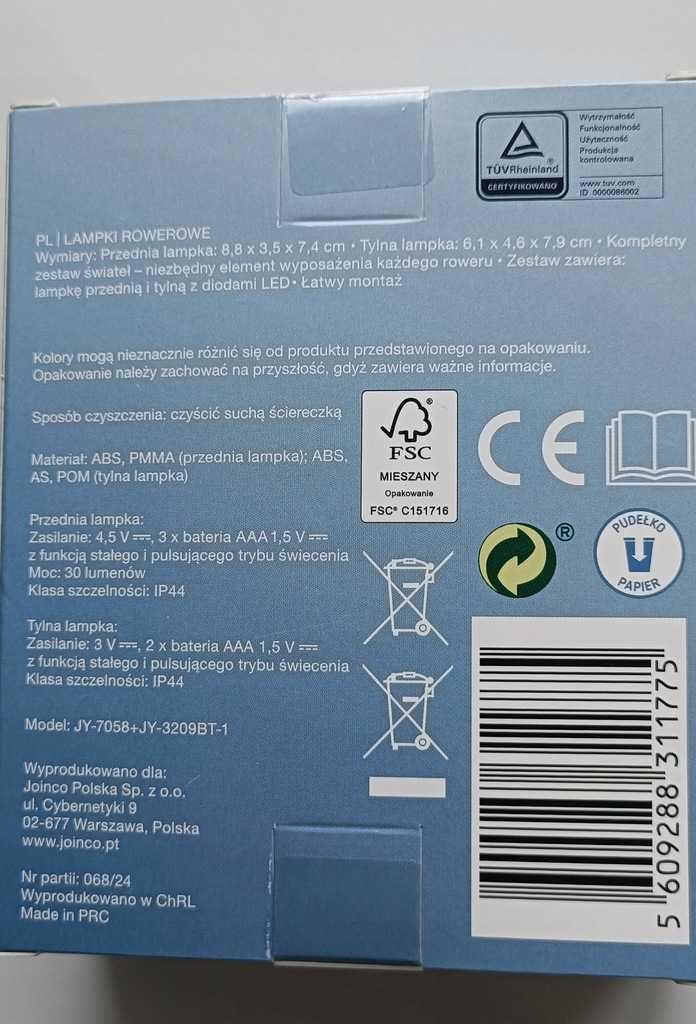 OŚWIETLENIE LAMPKI ROWEROWE Przód i tył Kompletny ZESTAW z Bateriami