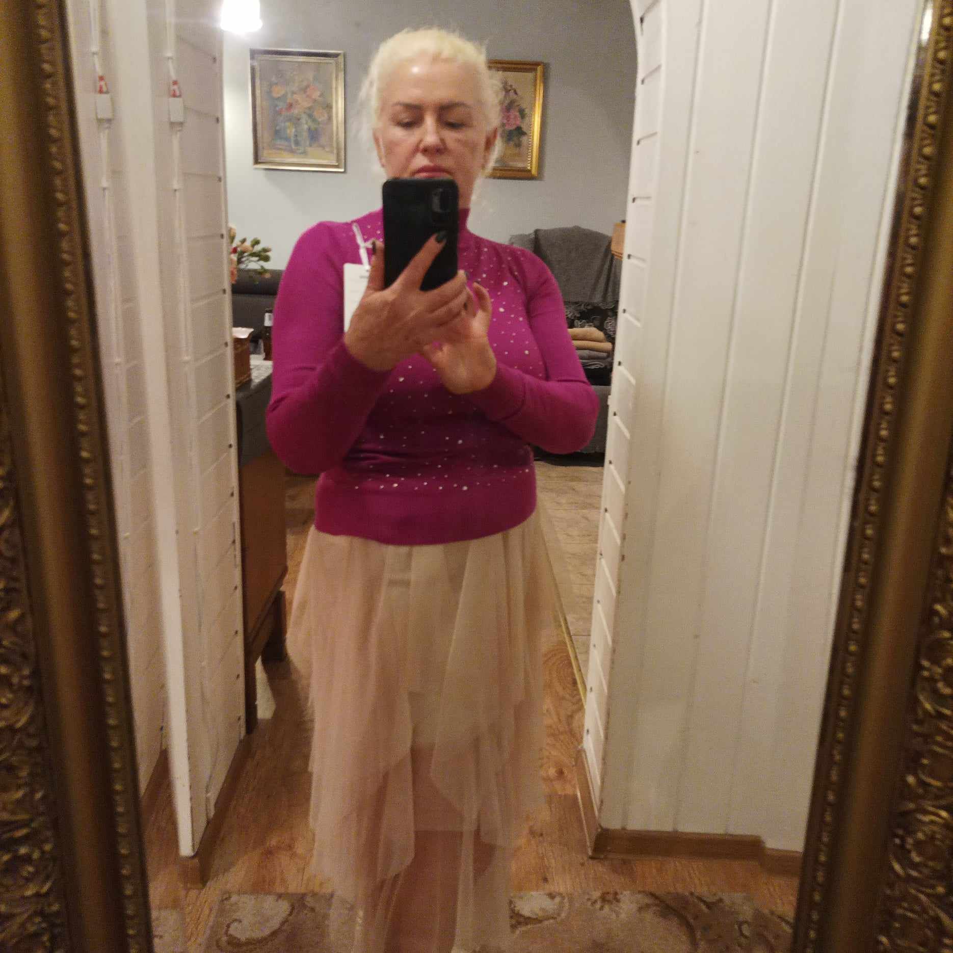 SWETER damski z cyrkoniami amarant.