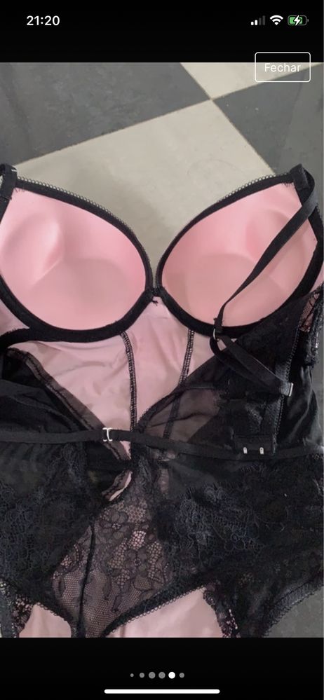 Lingerie sexy em renda preta e rosa