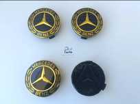 Conjunto 4 Centros de jante Mercedes 75mm "Dourado/Preto"