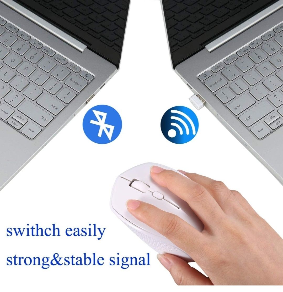 Mysz Bluetooth 5.0 + 2.4G Dual Mode, Cicha, 3xDPI, Win/Mac/iPad  Biała