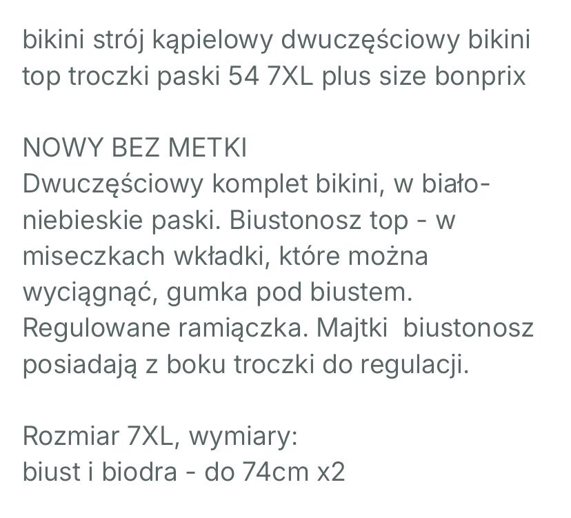 Bonprix nowy bikini kostium kąpielowy Plus Size 54