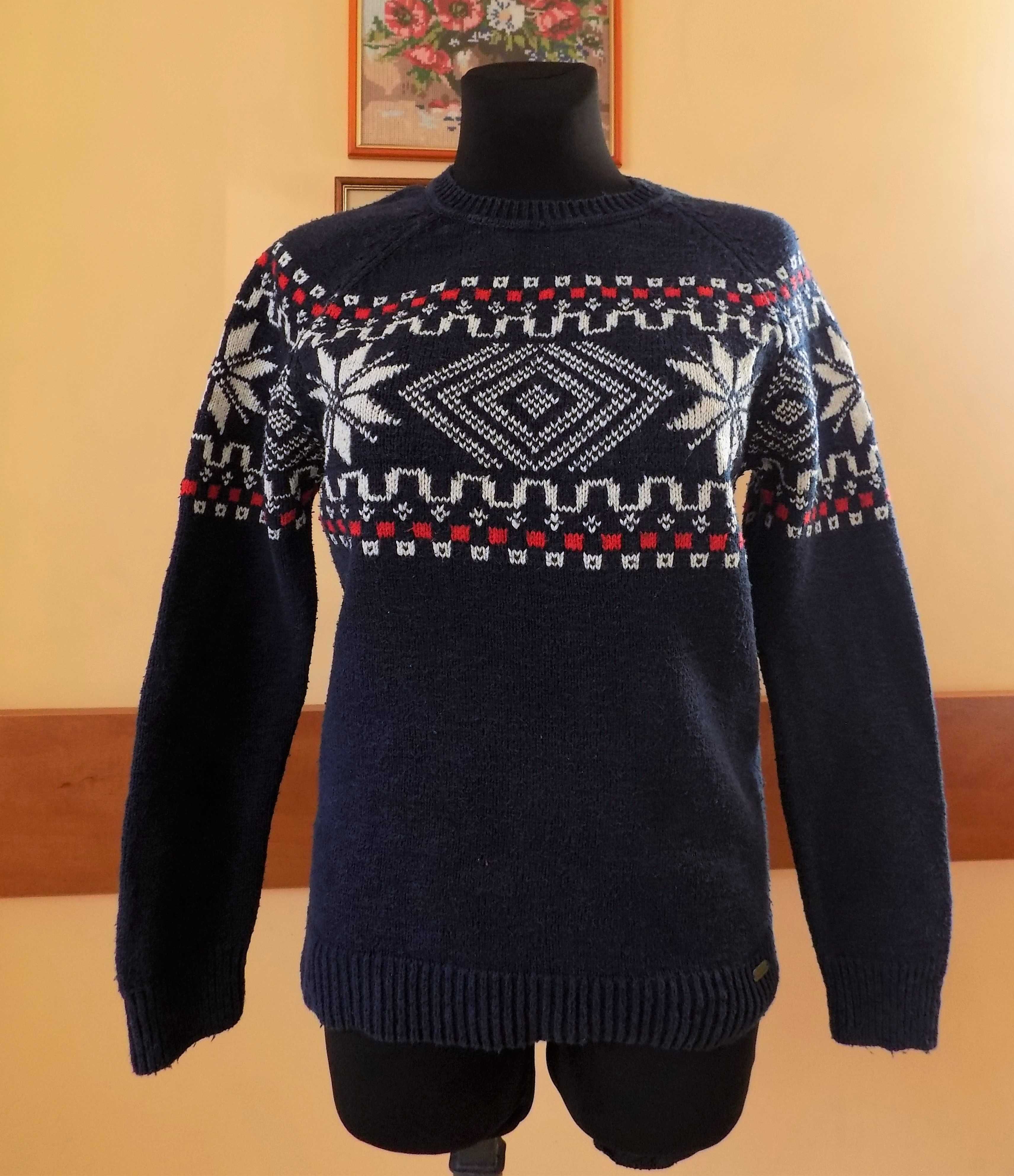 Granatowy sweter damski w norweski wzór, Hampton Republic, rozm. 36/38