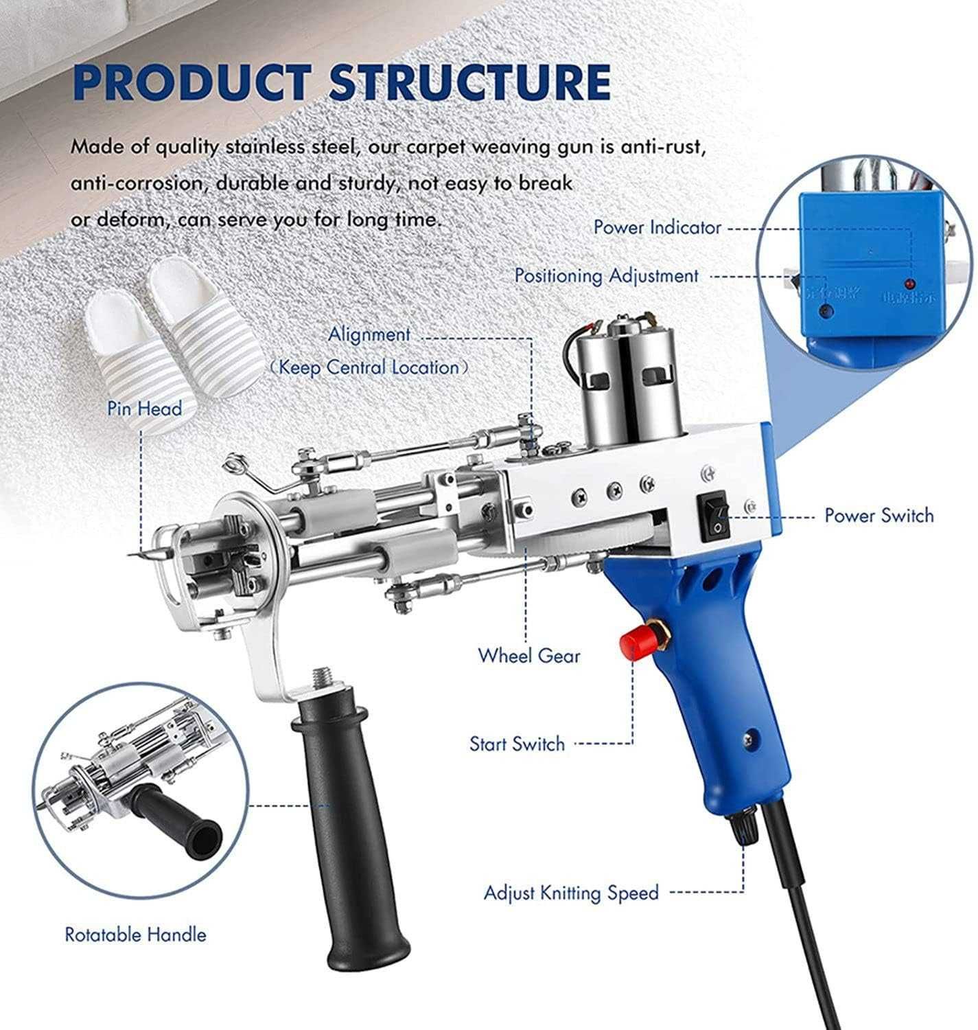 Pistolet Tufting z Cut Pile i Loop Pile 2w1