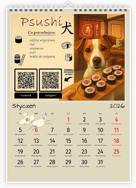 Psiebambetle Kalendarz A3 z przepisami na domowe psie smaczki