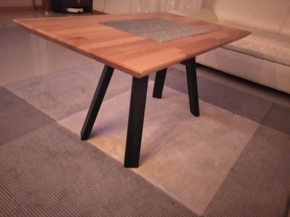 Stół z litego drewna Buk, Dąb loft 200x100 i kawowy 100x55 nowy