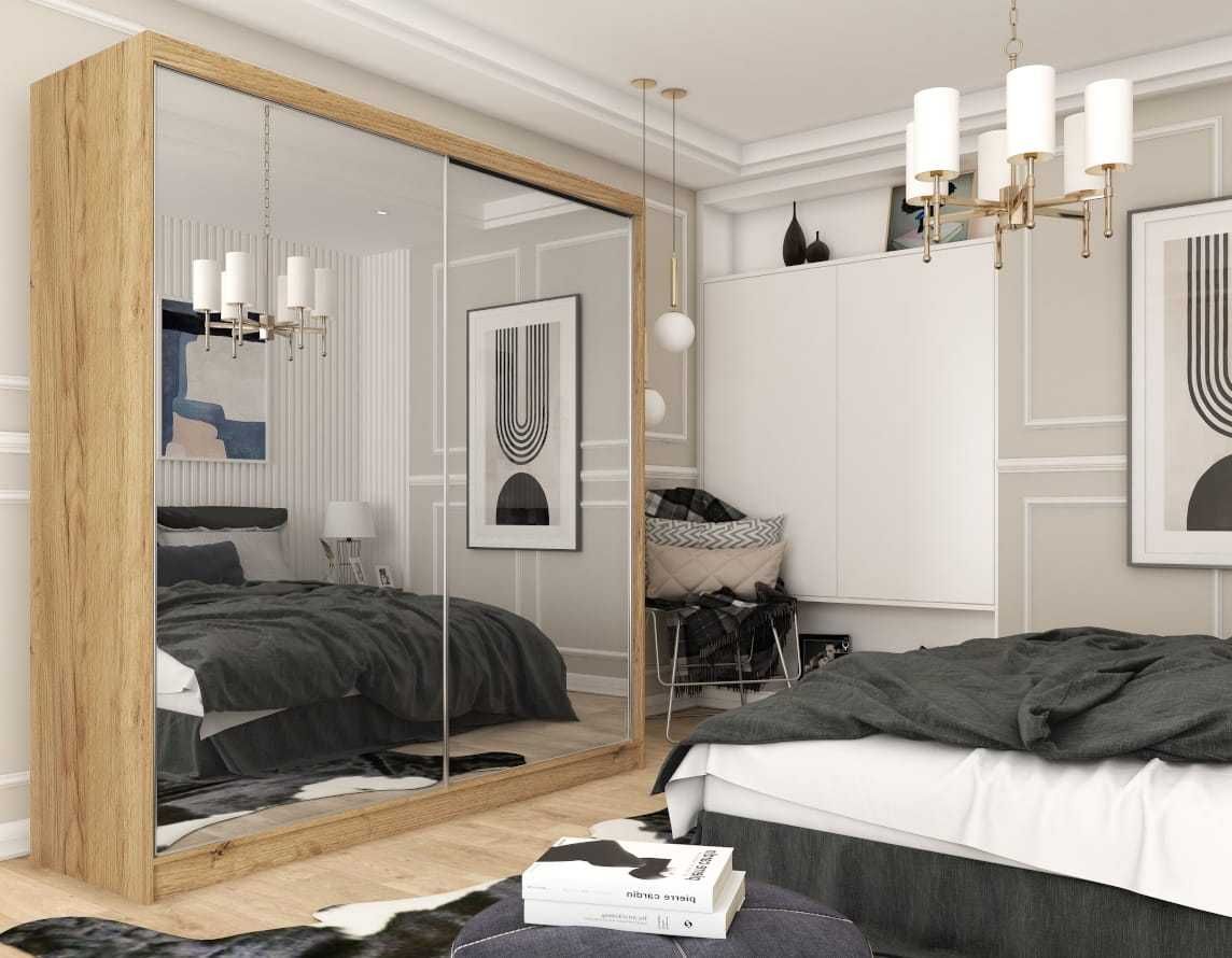 Szafa przesuwna 200 cm duża garderoba z lustrem do sypialni