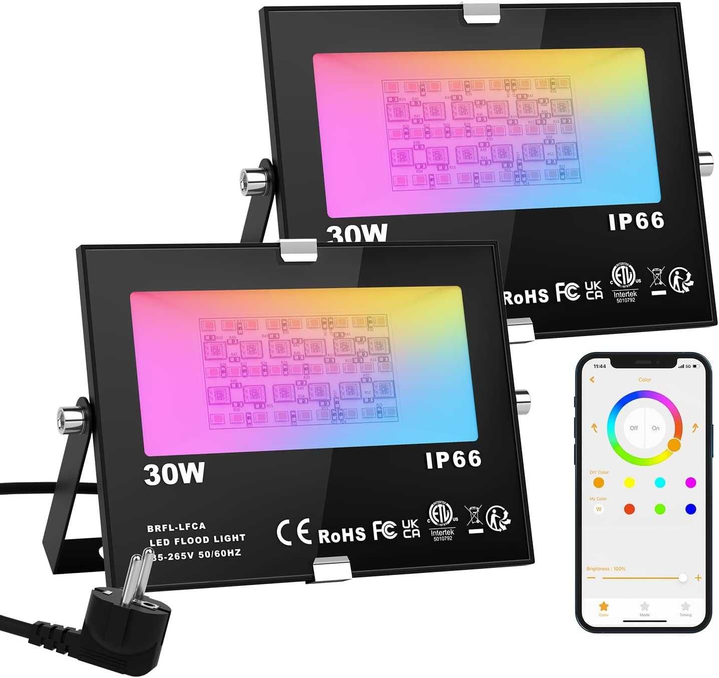 ChangM Reflektor LED RGB, 15W, Bluetooth, wtyczka EU, wodszczelny IP66