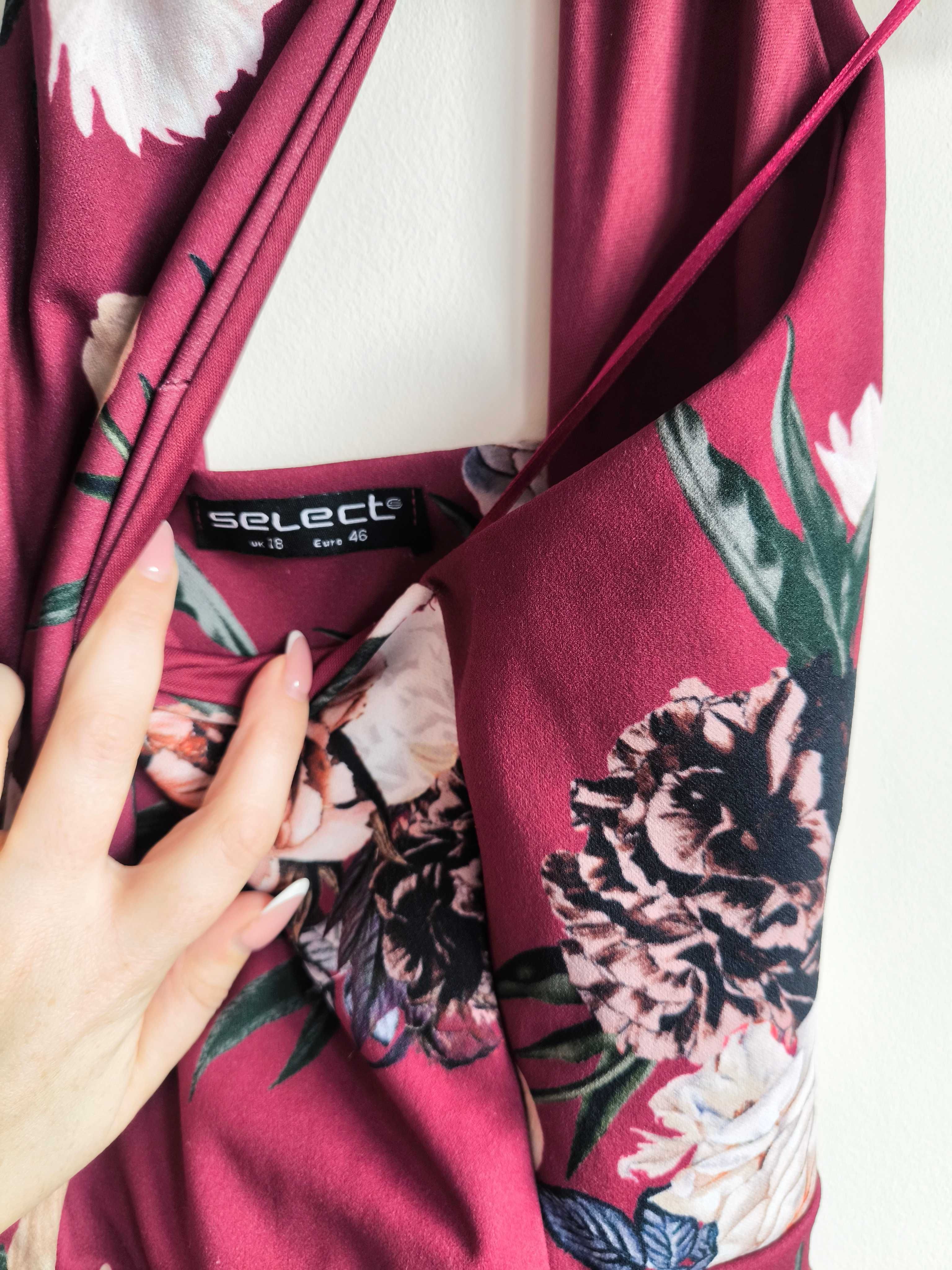 Przepiękna, bordowa sukienka w kwiatki marki Select w rozmiarze 3XL/46