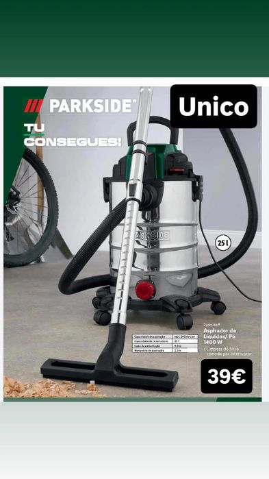 Aspirador pó e líquidos 25 litros parkside