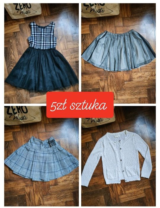 Paka ubrań zestaw sukienka sweterek rozpinany mini spódniczka dla 7/8