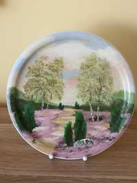 Obraz olejny malowany krajobraz na ceramicznym talerzu