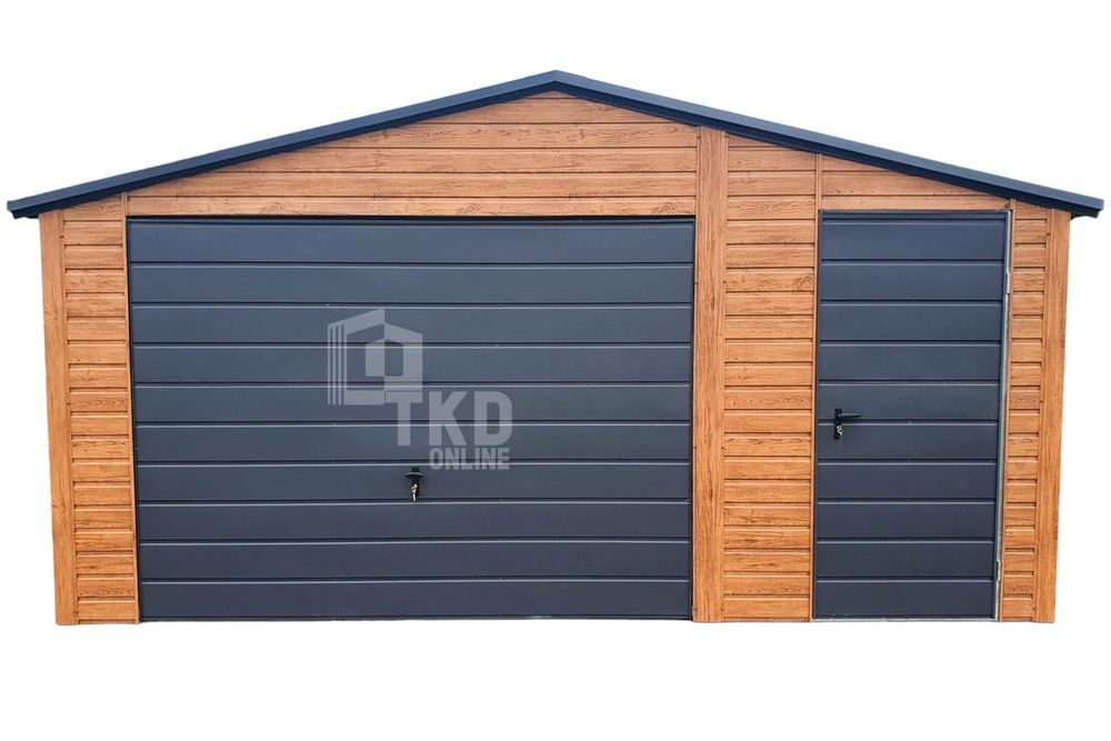 Garaż Blaszany 5,5X6M Brama Uchylna Drzwi Rynny Dach Dwuspadowy Tkd215