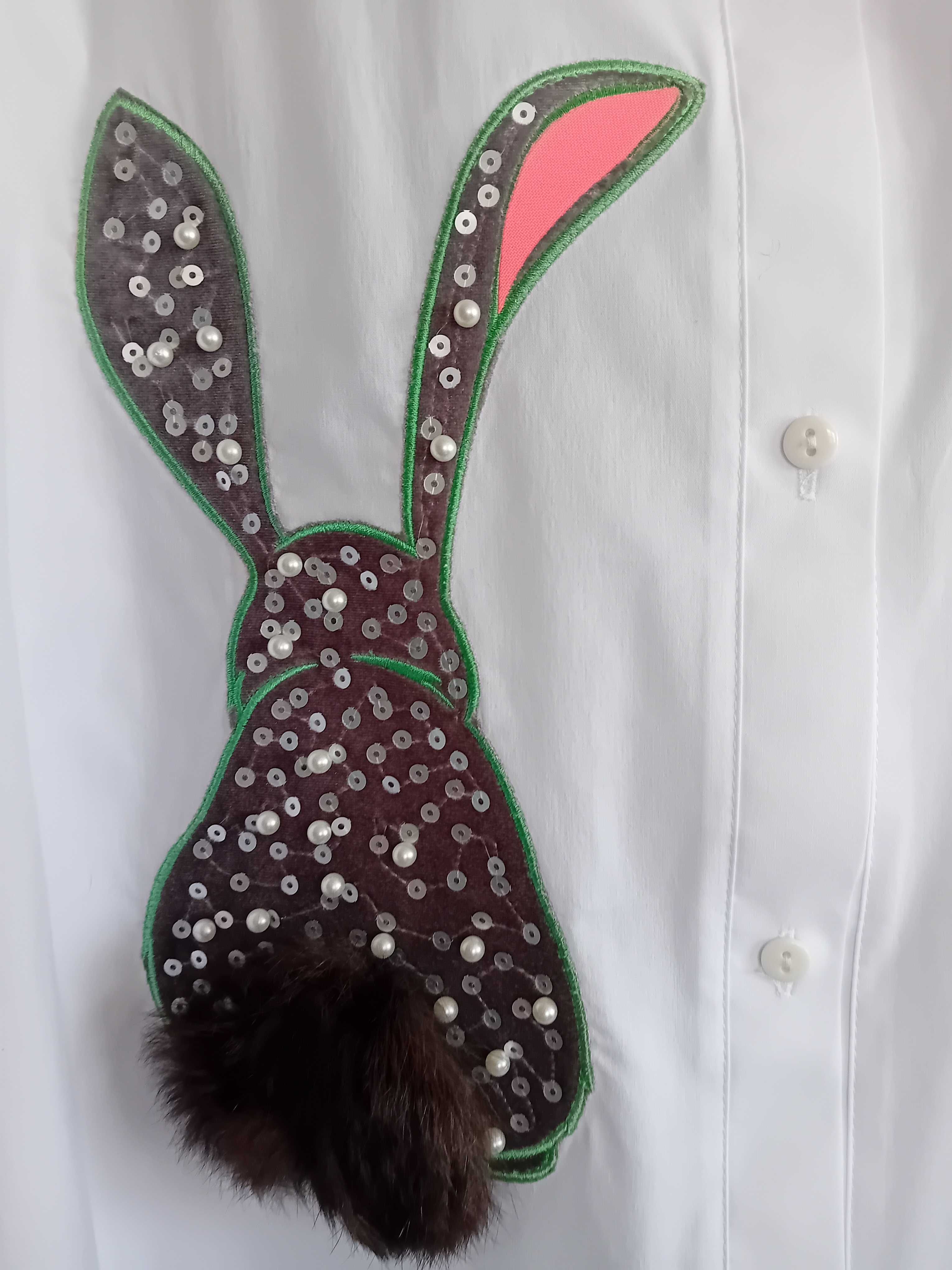 Koszula biała wiosenna haft królik Manilla